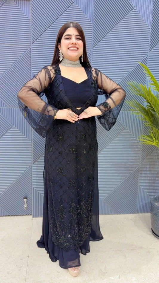 PREMIUM 3 PCS ETHENIC CO-ORD SET SUIT WITH PLAZO GGR3277