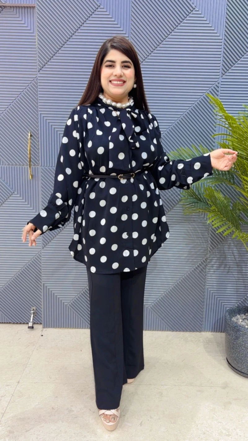 PREMIUM POLKA DOT SHIRT WITH BELT GGR3358
