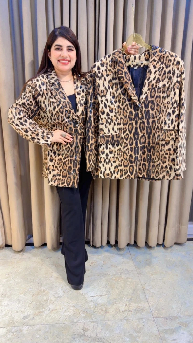 PREMIUM WINTERWEAR LEOPERD PRINT BLAZER GGR3378