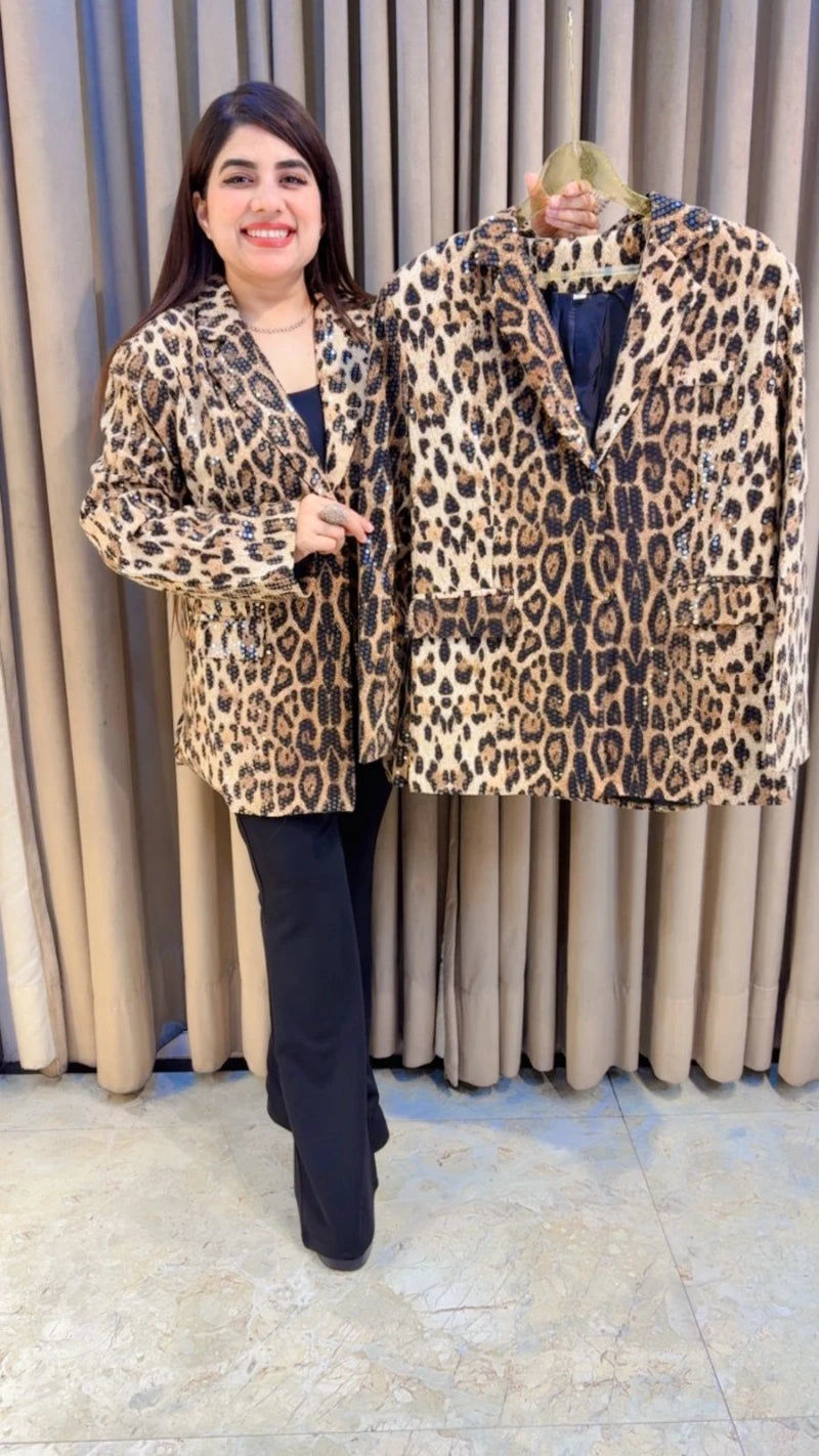 PREMIUM WINTERWEAR LEOPERD PRINT BLAZER GGR3378