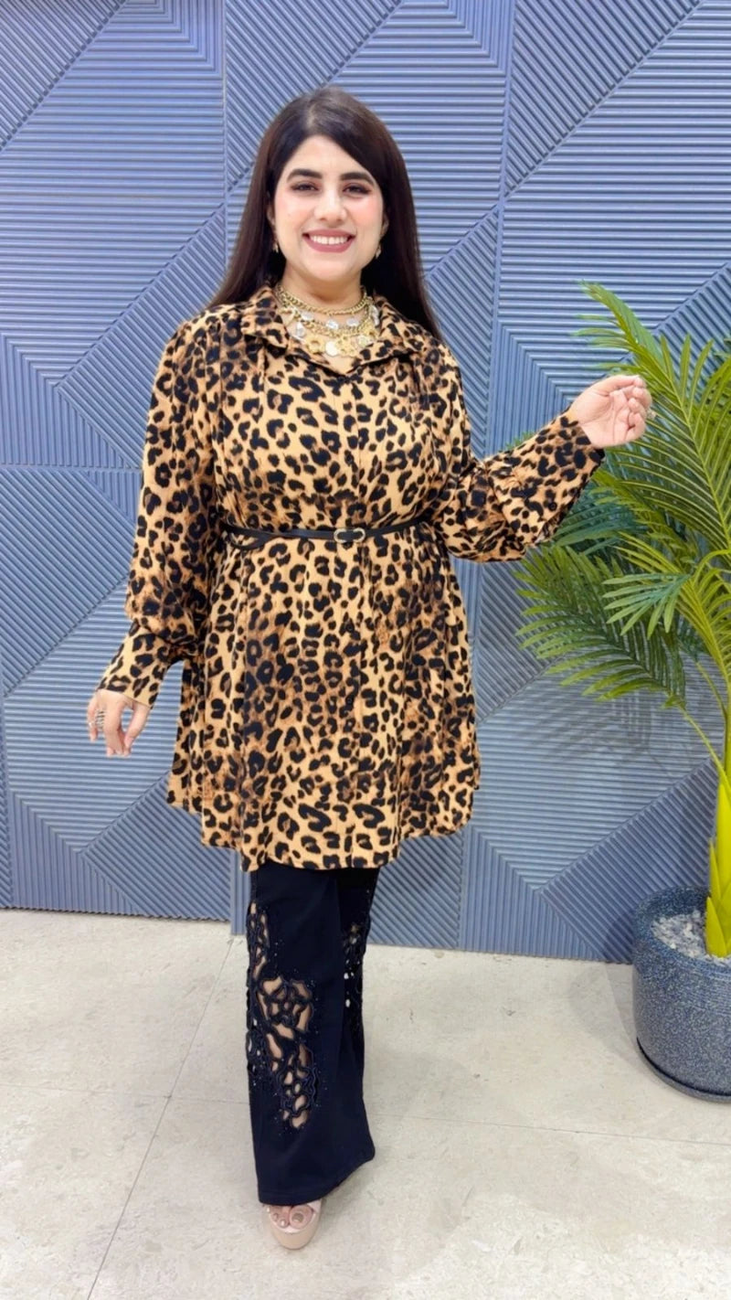 PREMIUM LEOPERD TOP WITH BELT GGR3448