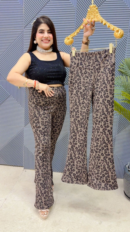 BEAUTIFUL FLEECE LEOPARD BELL BOTTOM GGR3853