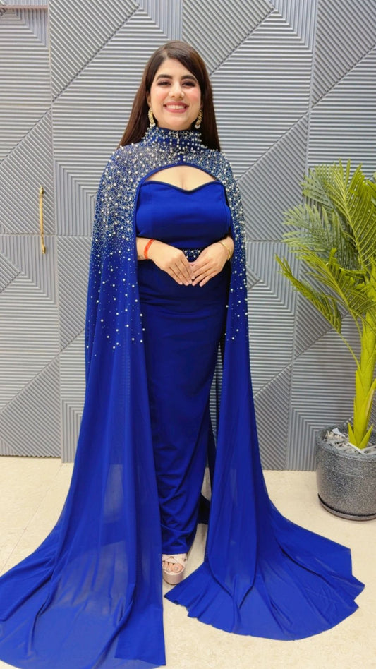 BEAUTIFUL PARTYWEAR CAPE DRESS GGR3918