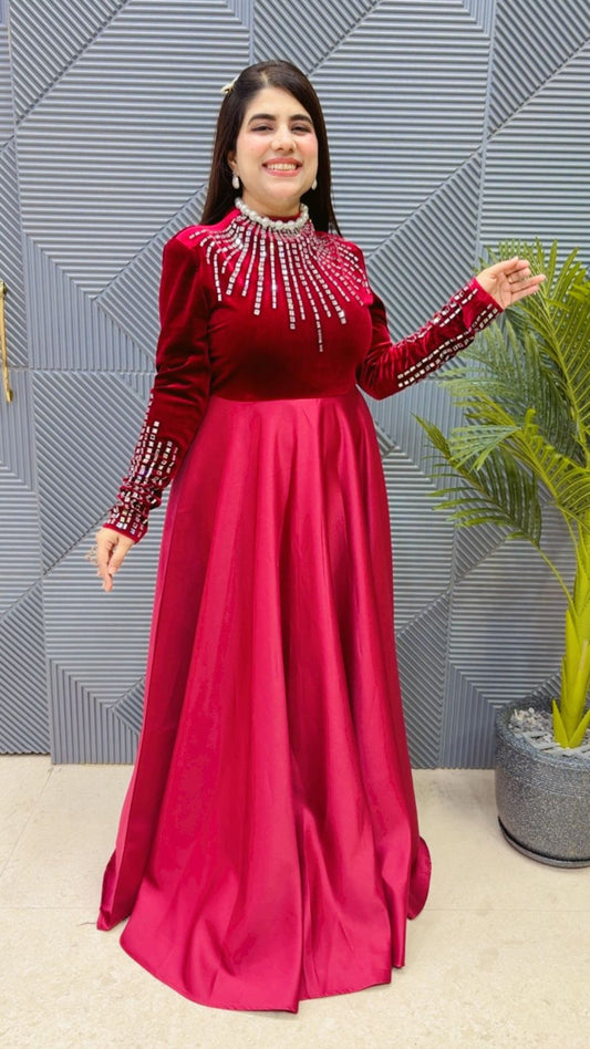 BEAUTIFUL LONG PARTYWEAR VELVET DRESS GGR3969