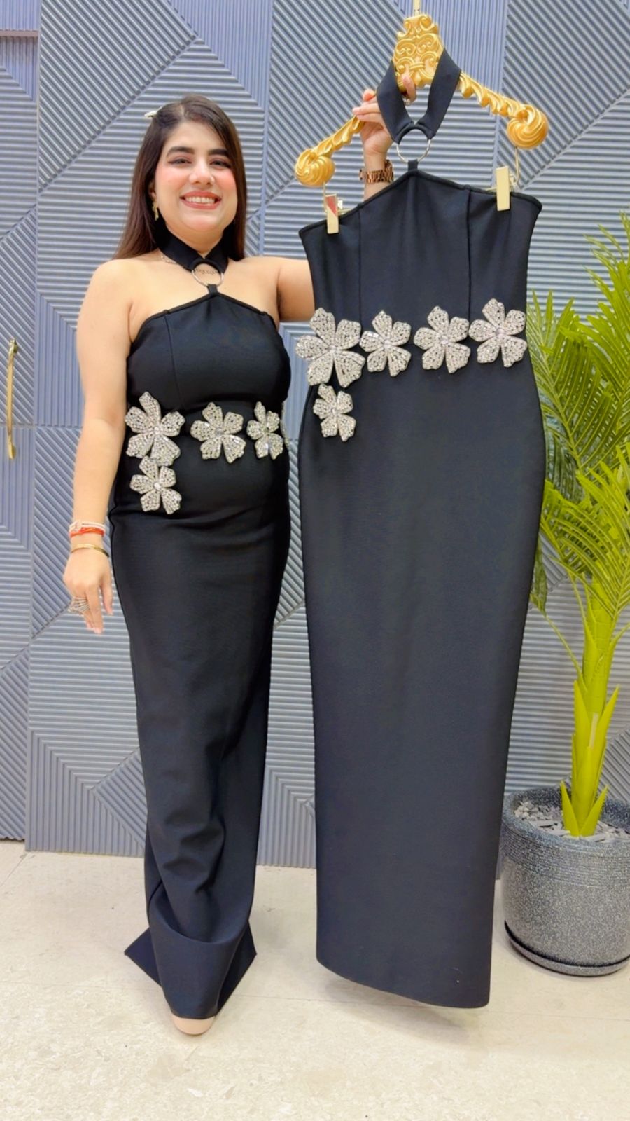 BEAUTIFUL 3D FLOWER STONE WORK DRESS  GGR3998