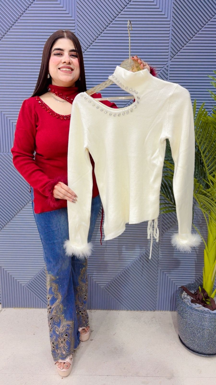 BEAUTIFUL STUDDED WORK TOP GGR4063