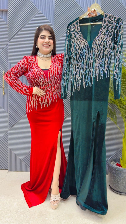 BEAUTIFUL  VELVET PARTY WEAR DRESS GGR4095