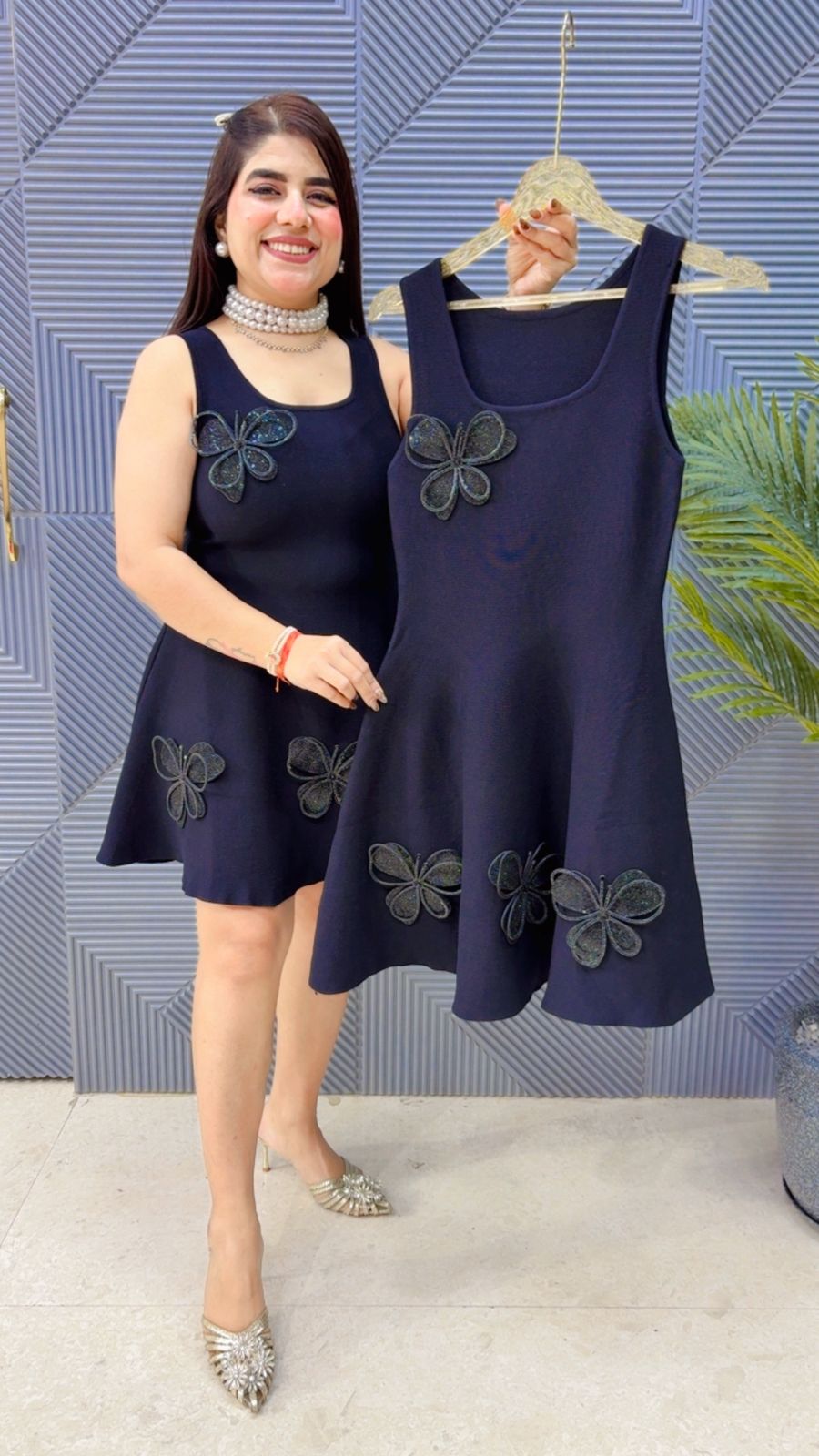 BEAUTIFUL SUMMER POWERNET DRESS WITH 3D BUTTERFLY GGR4112