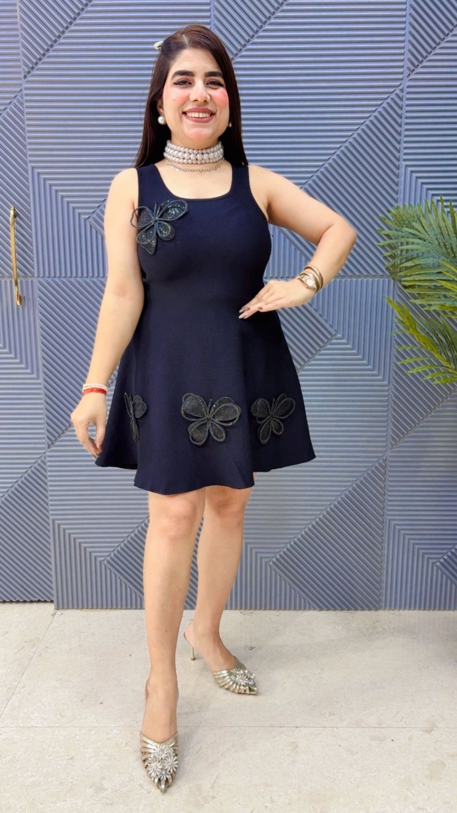 BEAUTIFUL SUMMER POWERNET DRESS WITH 3D BUTTERFLY GGR4112