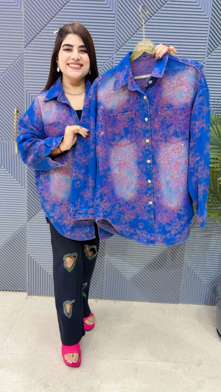 BEAUTIFUL DENIM SHIRT SWAROVSKI WORK GGR4162 Girls Glitters