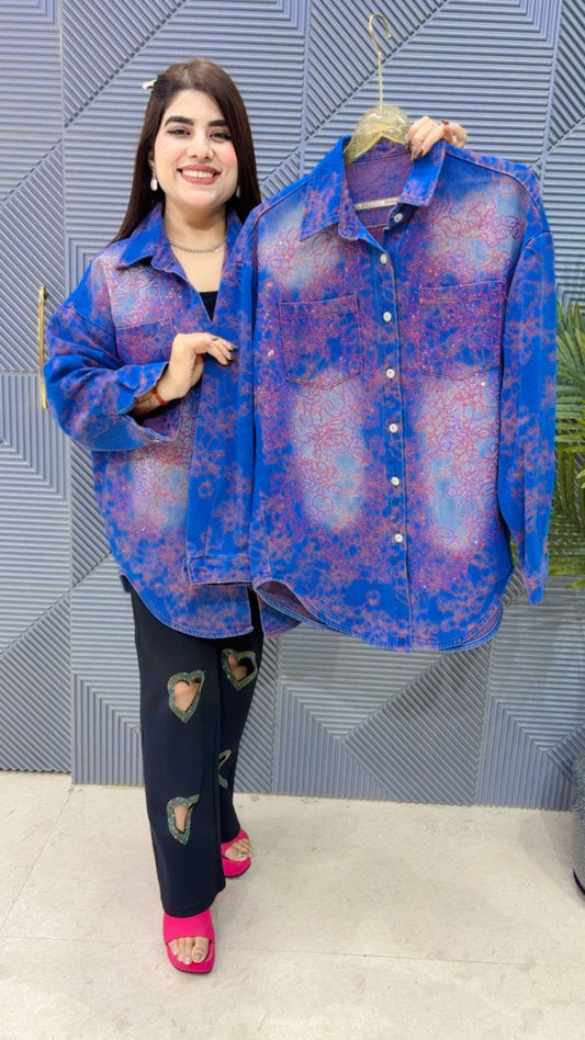 BEAUTIFUL DENIM SHIRT SWAROVSKI WORK GGR4162 Girls Glitters