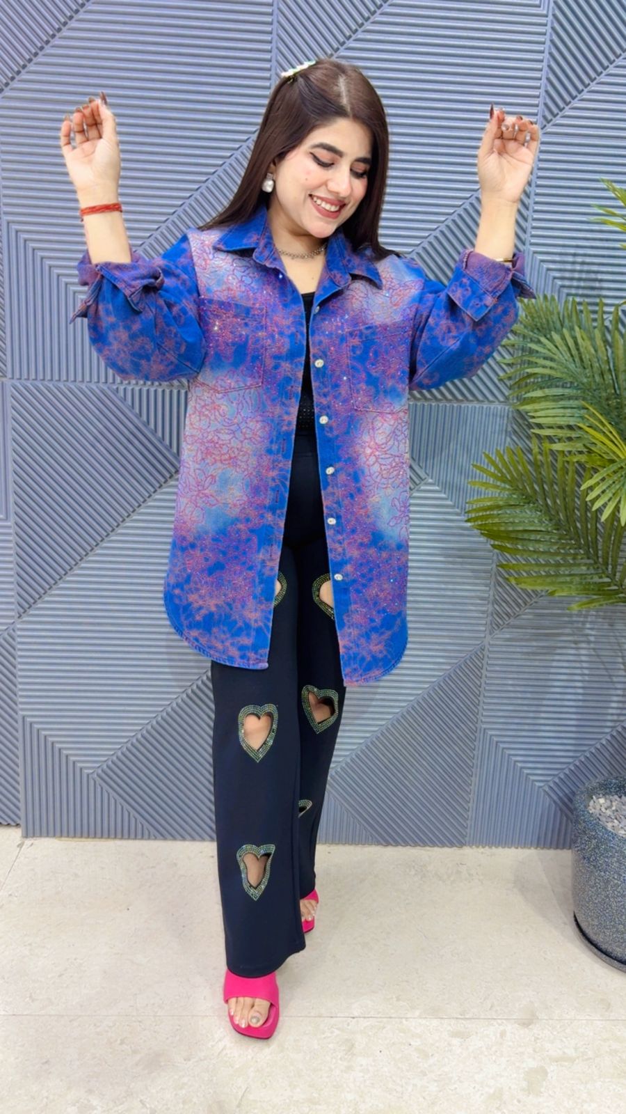 BEAUTIFUL DENIM SHIRT SWAROVSKI WORK GGR4162 Girls Glitters