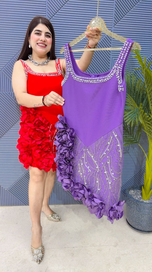 BEAUTIFUL ROSE DRESS WITH STUDDED WORK GGR4197 Girls Glitters