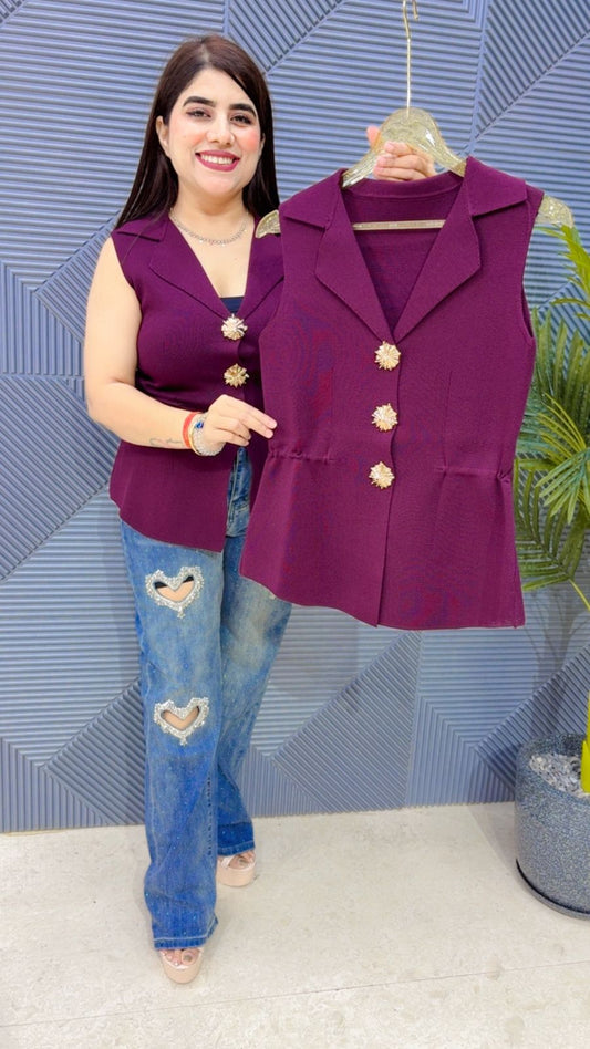 BEAUTIFUL BLAZER CUT SLEEVE TOP GGR4217 Girls Glitters