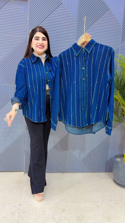 BEAUTIFUL DENIM COTTON SHIRT GGR4289 Girls Glitters