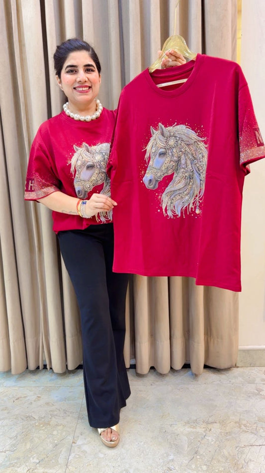 BEAUTIFUL HORSE PRINT T-SHIRT GGR4327 Girls Glitters