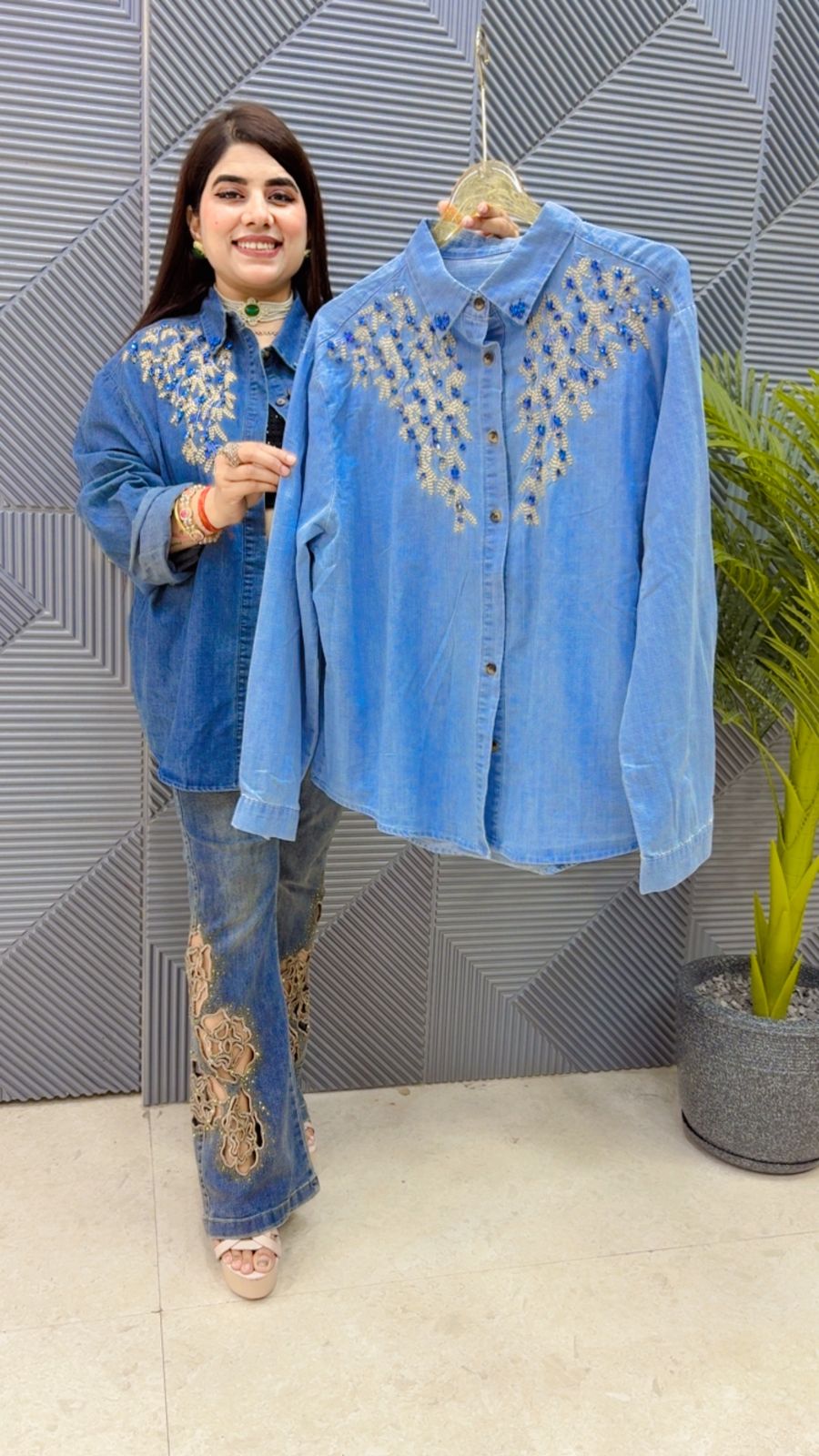 BEAUTIFUL COTTON DENIM SHIRT GGR4360 Girls Glitters