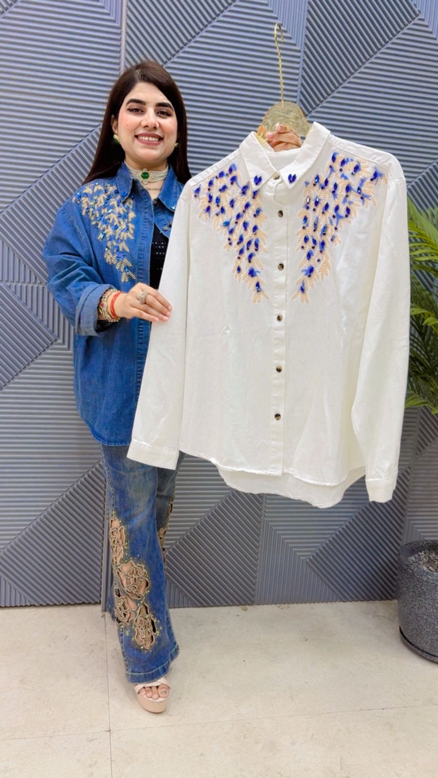 BEAUTIFUL COTTON DENIM SHIRT GGR4360 Girls Glitters