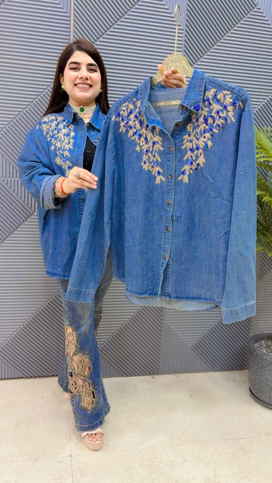 BEAUTIFUL COTTON DENIM SHIRT GGR4360 Girls Glitters