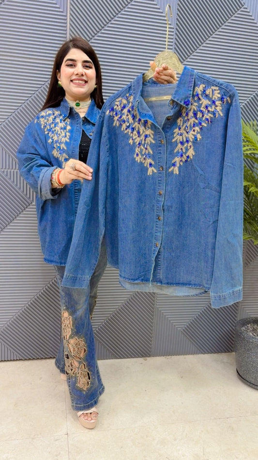 BEAUTIFUL COTTON DENIM SHIRT GGR4360 Girls Glitters