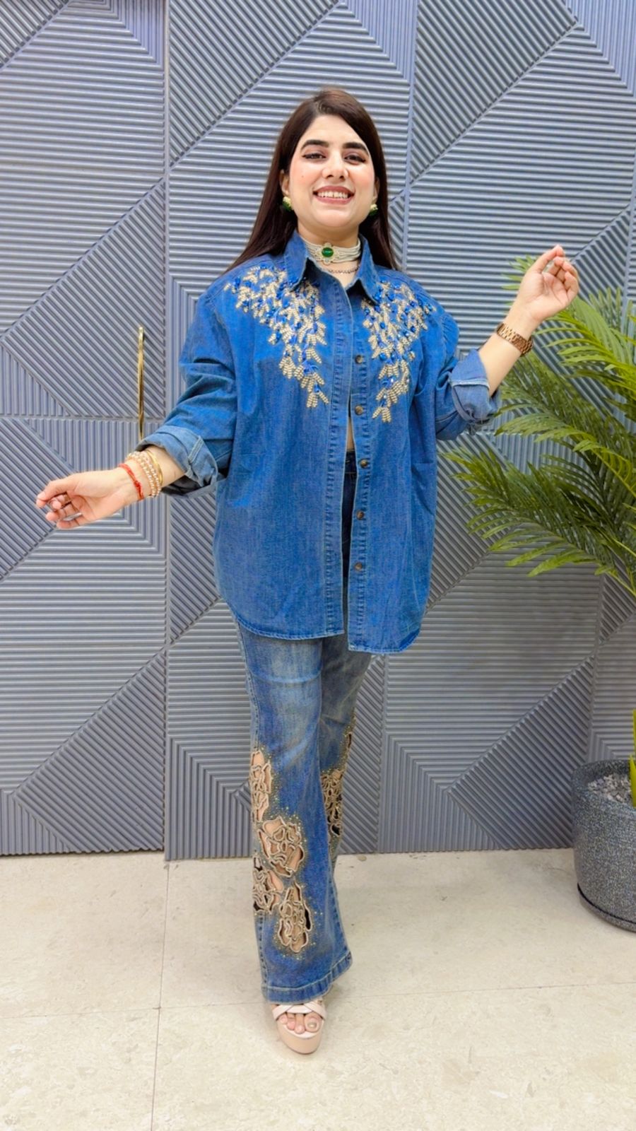 BEAUTIFUL COTTON DENIM SHIRT GGR4360 Girls Glitters