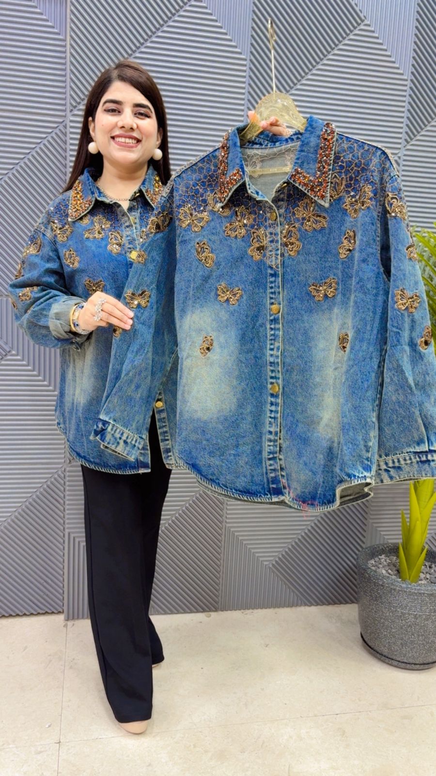 BEAUTIFUL DENIM STUDDED WORK SHIRT GGR4401 Girls Glitters