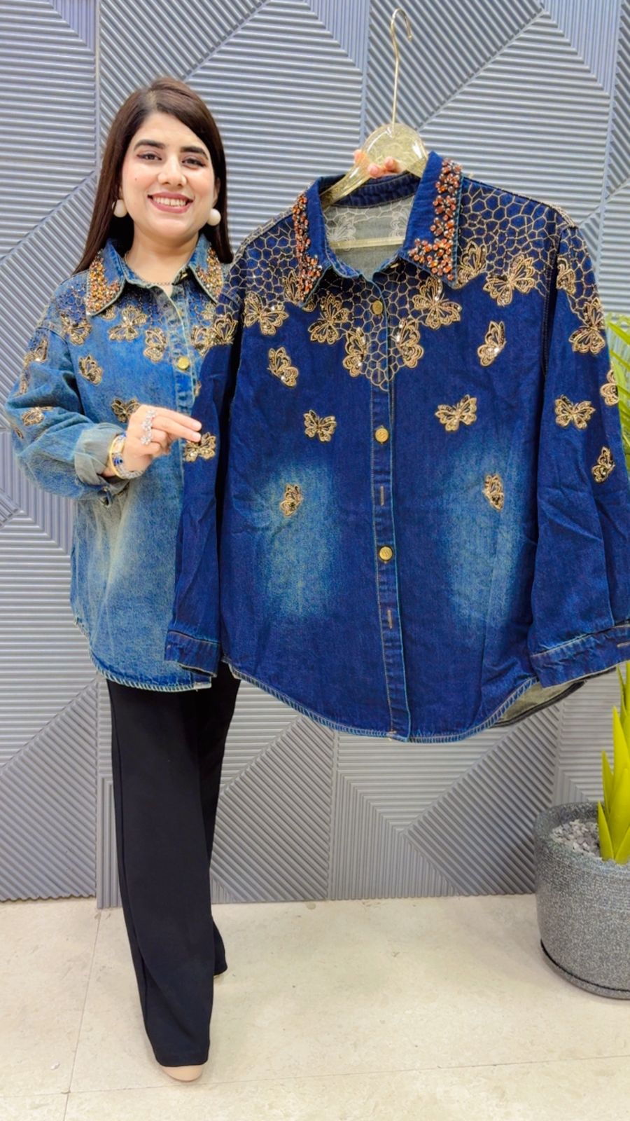 BEAUTIFUL DENIM STUDDED WORK SHIRT GGR4401 Girls Glitters