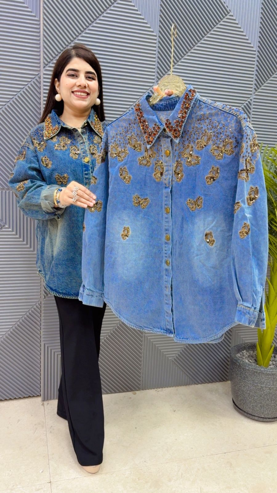 BEAUTIFUL DENIM STUDDED WORK SHIRT GGR4401 Girls Glitters