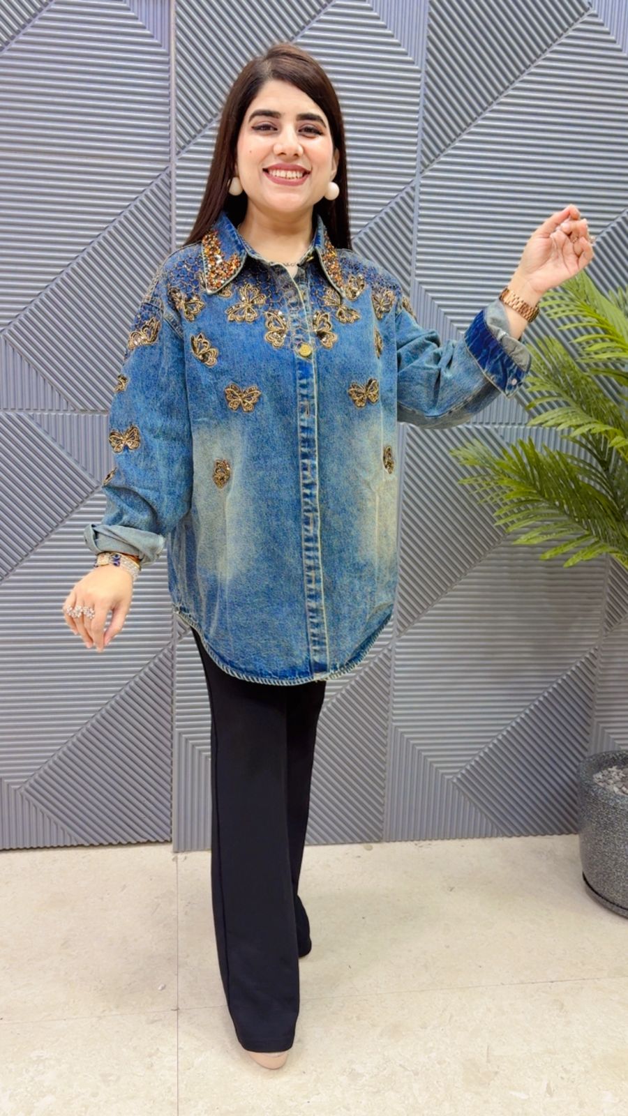BEAUTIFUL DENIM STUDDED WORK SHIRT GGR4401 Girls Glitters