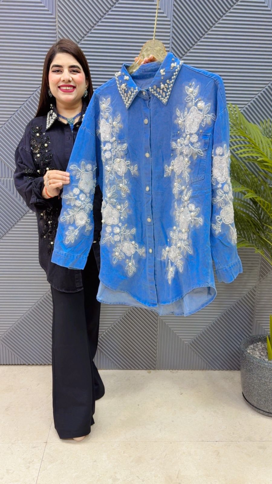 BEAUTIFUL DENIM STUDDED WORK SHIRT GGR4402 Girls Glitters