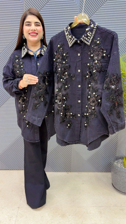BEAUTIFUL DENIM STUDDED WORK SHIRT GGR4402 Girls Glitters