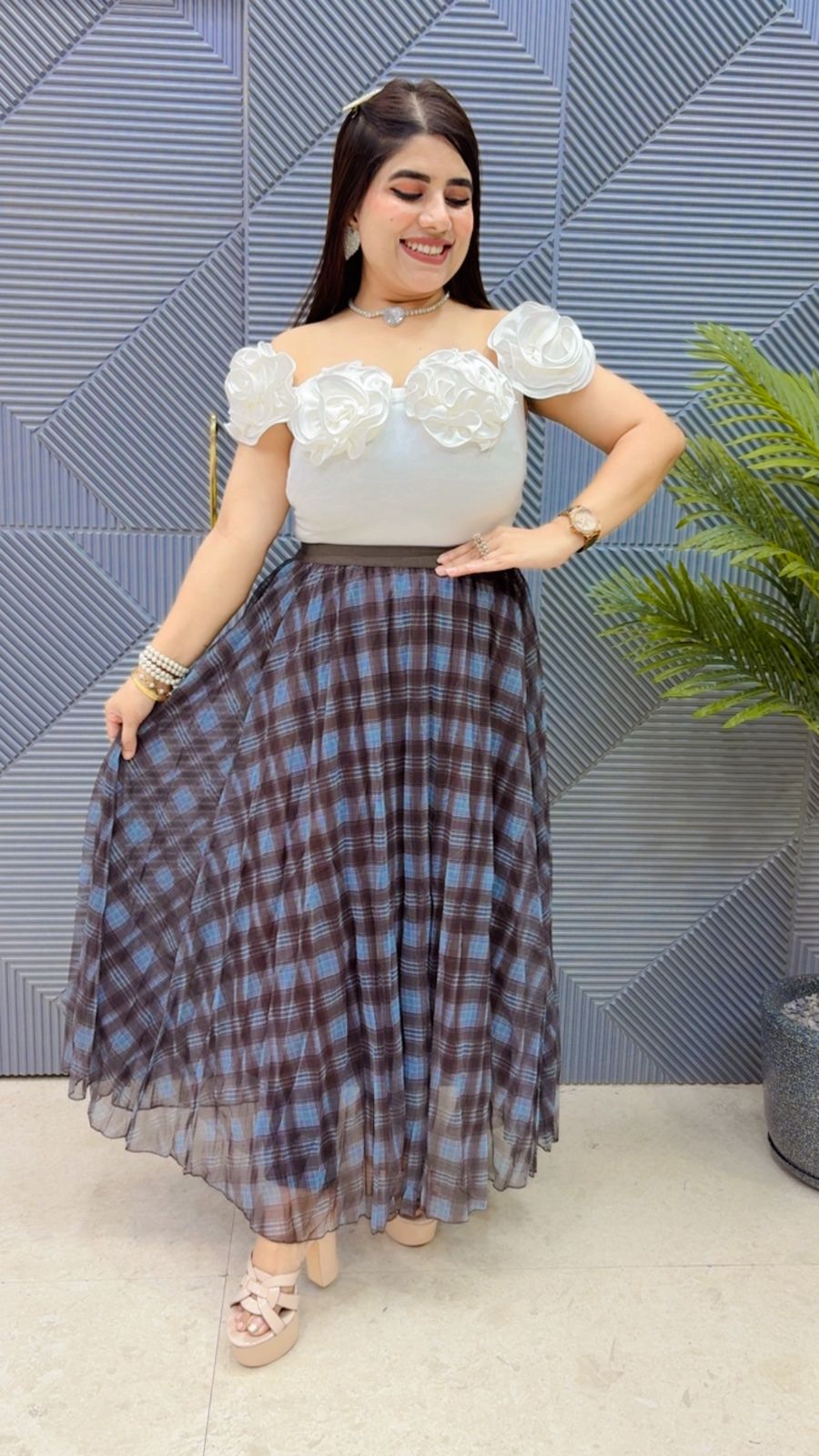 BEAUTIFUL CHECK SKIRT GGR4423 Girls Glitters