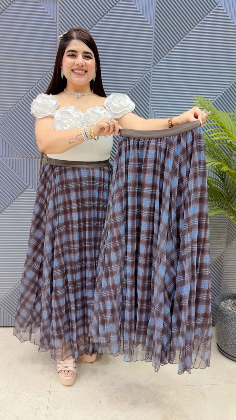 BEAUTIFUL CHECK SKIRT GGR4423 Girls Glitters