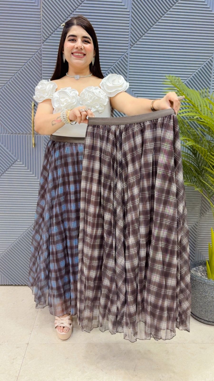 BEAUTIFUL CHECK SKIRT GGR4423 Girls Glitters