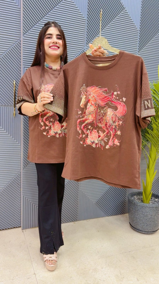 BEAUTIFUL HORSE T- SHIRT GGR4484 Girls Glitters