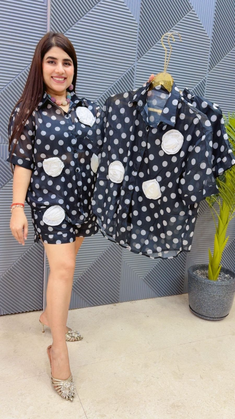 BEAUTIFUL POLKA DOT SHORT CORD SET WITH INNER GGR4505 Girls Glitters