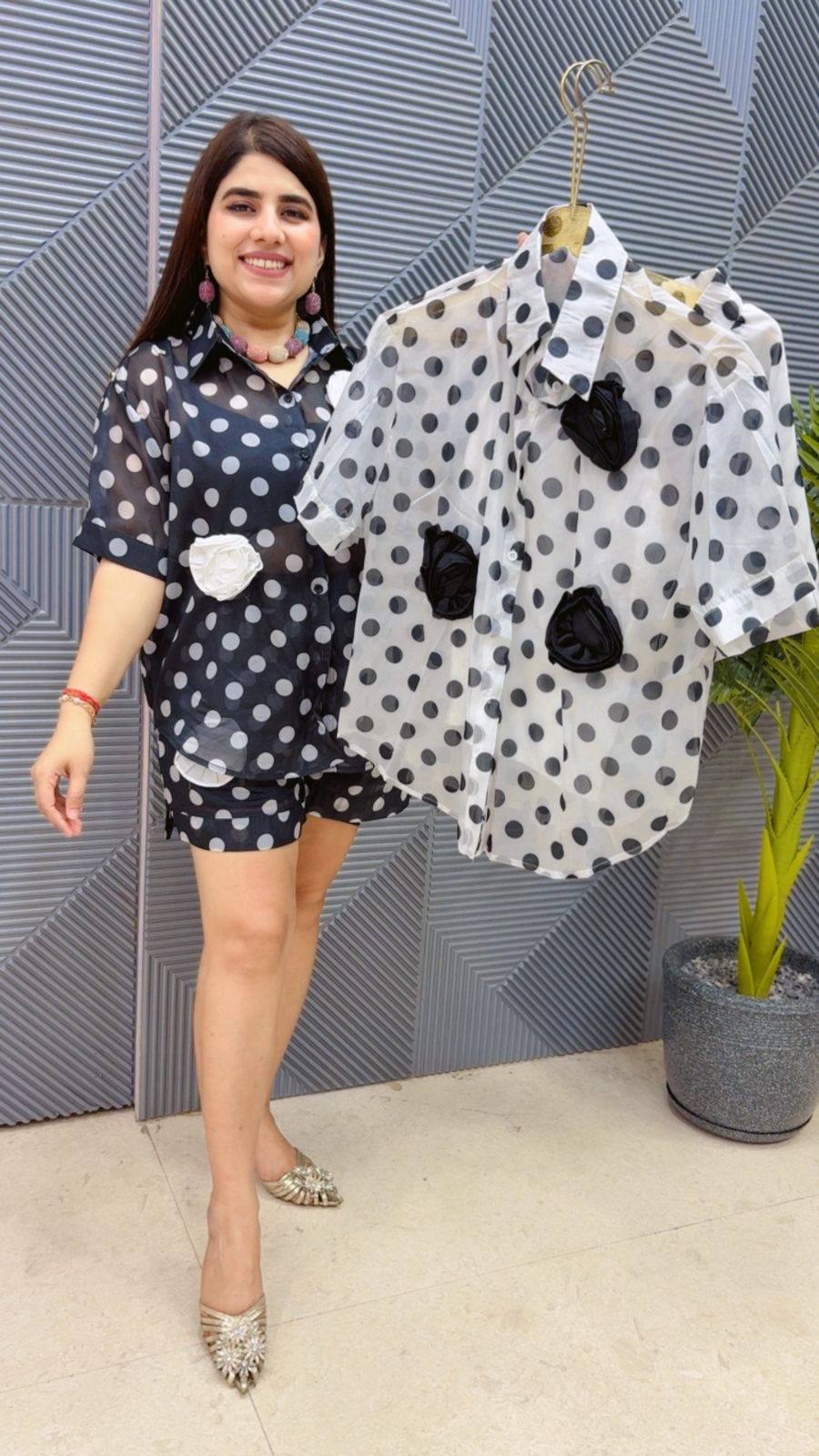 BEAUTIFUL POLKA DOT SHORT CORD SET WITH INNER GGR4505 Girls Glitters