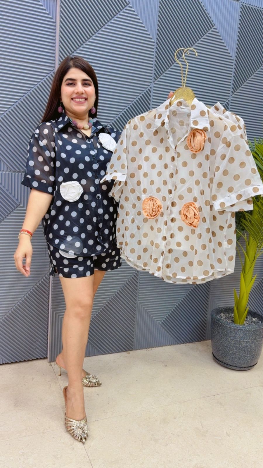 BEAUTIFUL POLKA DOT SHORT CORD SET WITH INNER GGR4505 Girls Glitters