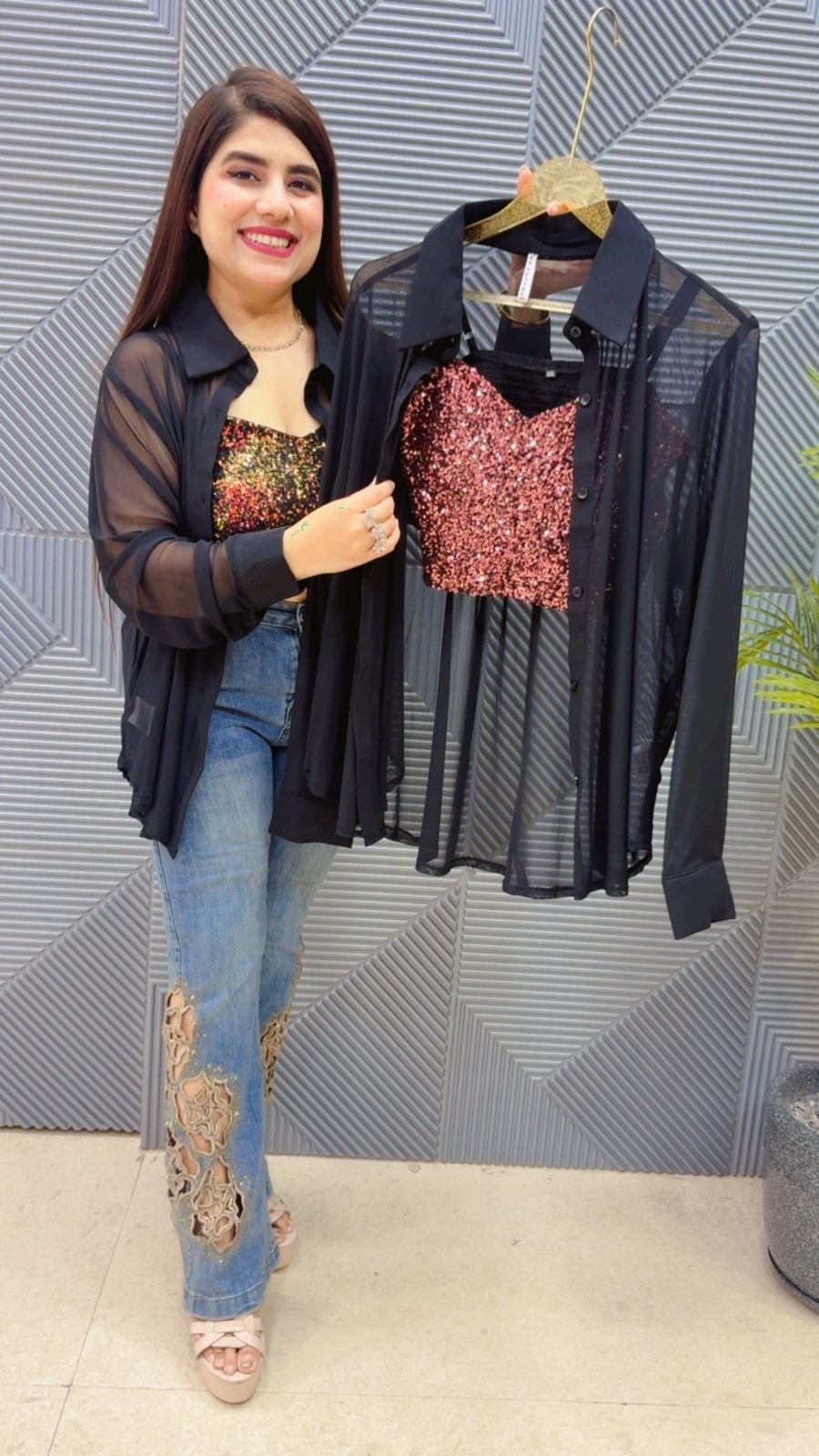 BEAUTIFUL NET SHIRT WITH SEQUENCE BUSTIER GGR4550 Girls Glitters