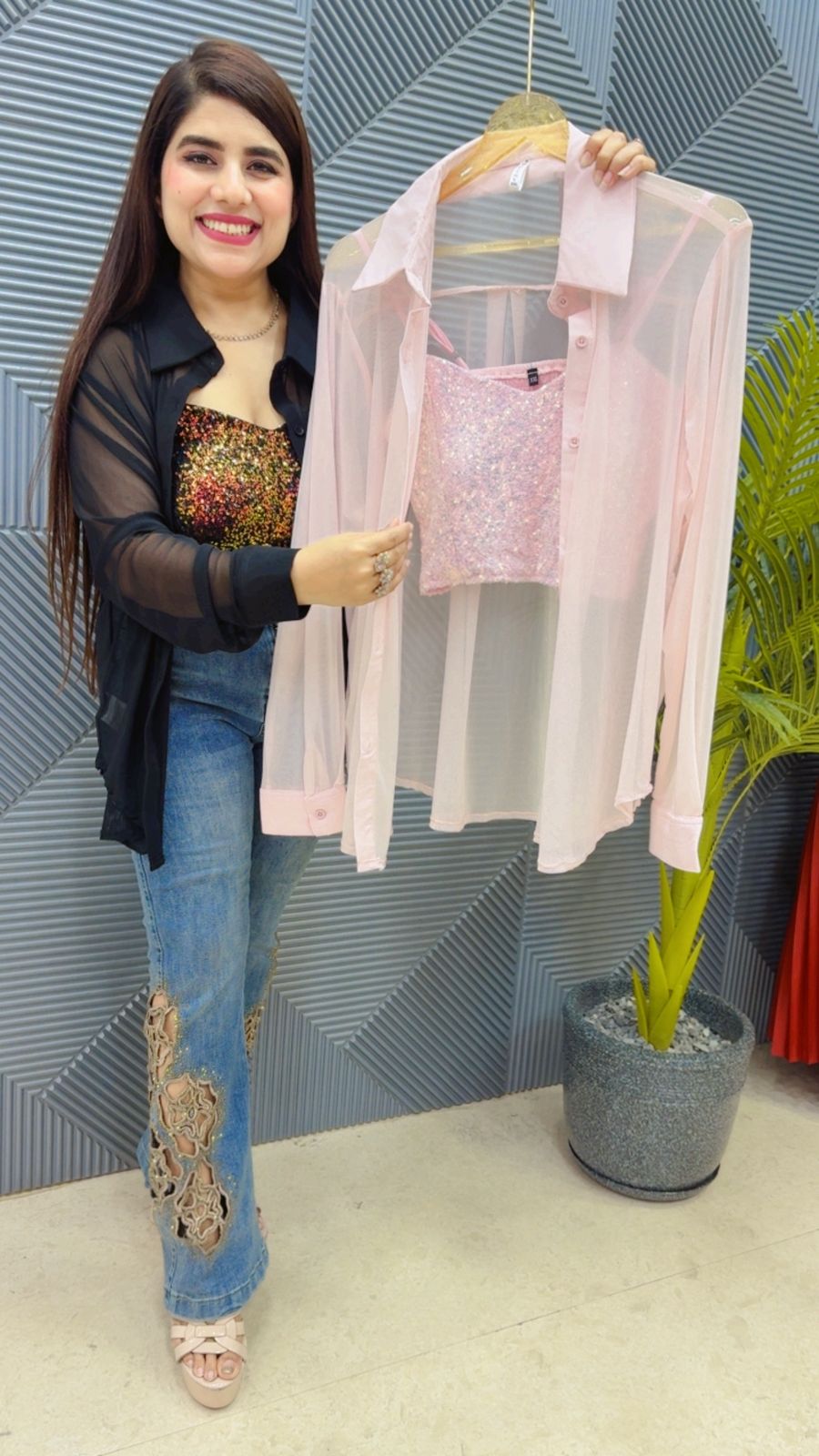 BEAUTIFUL NET SHIRT WITH SEQUENCE BUSTIER GGR4550 Girls Glitters
