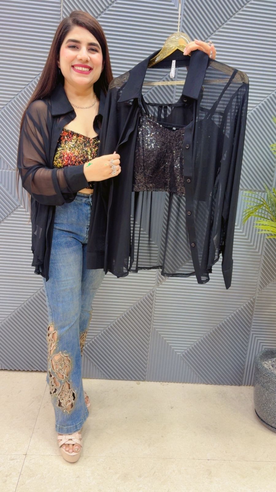 BEAUTIFUL NET SHIRT WITH SEQUENCE BUSTIER GGR4550 Girls Glitters