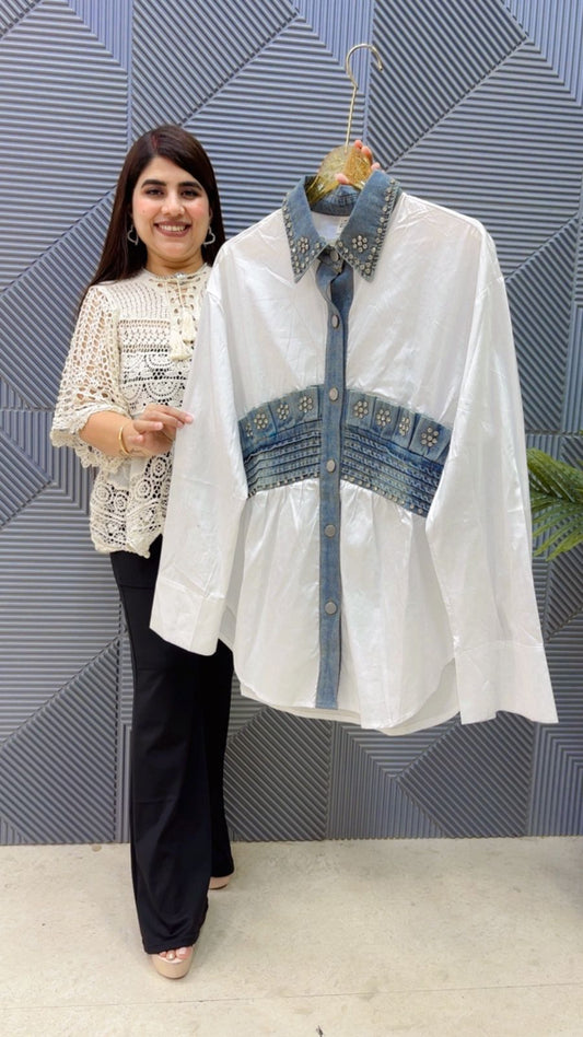 BEAUTIFUL SHIRT WITH STUDDED WORK  GGR4676 Girls Glitters