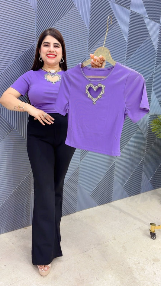 BEAUTIFUL LASER CUT HEART CROP TOP WITH STUDDED WORK  GGR4716 Girls Glitters