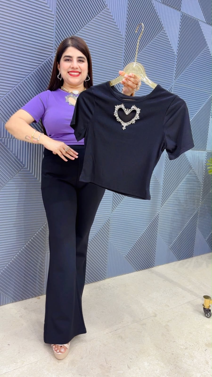 BEAUTIFUL LASER CUT HEART CROP TOP WITH STUDDED WORK  GGR4716 Girls Glitters