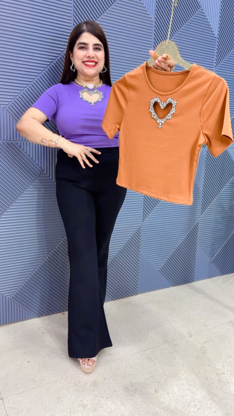 BEAUTIFUL LASER CUT HEART CROP TOP WITH STUDDED WORK  GGR4716 Girls Glitters