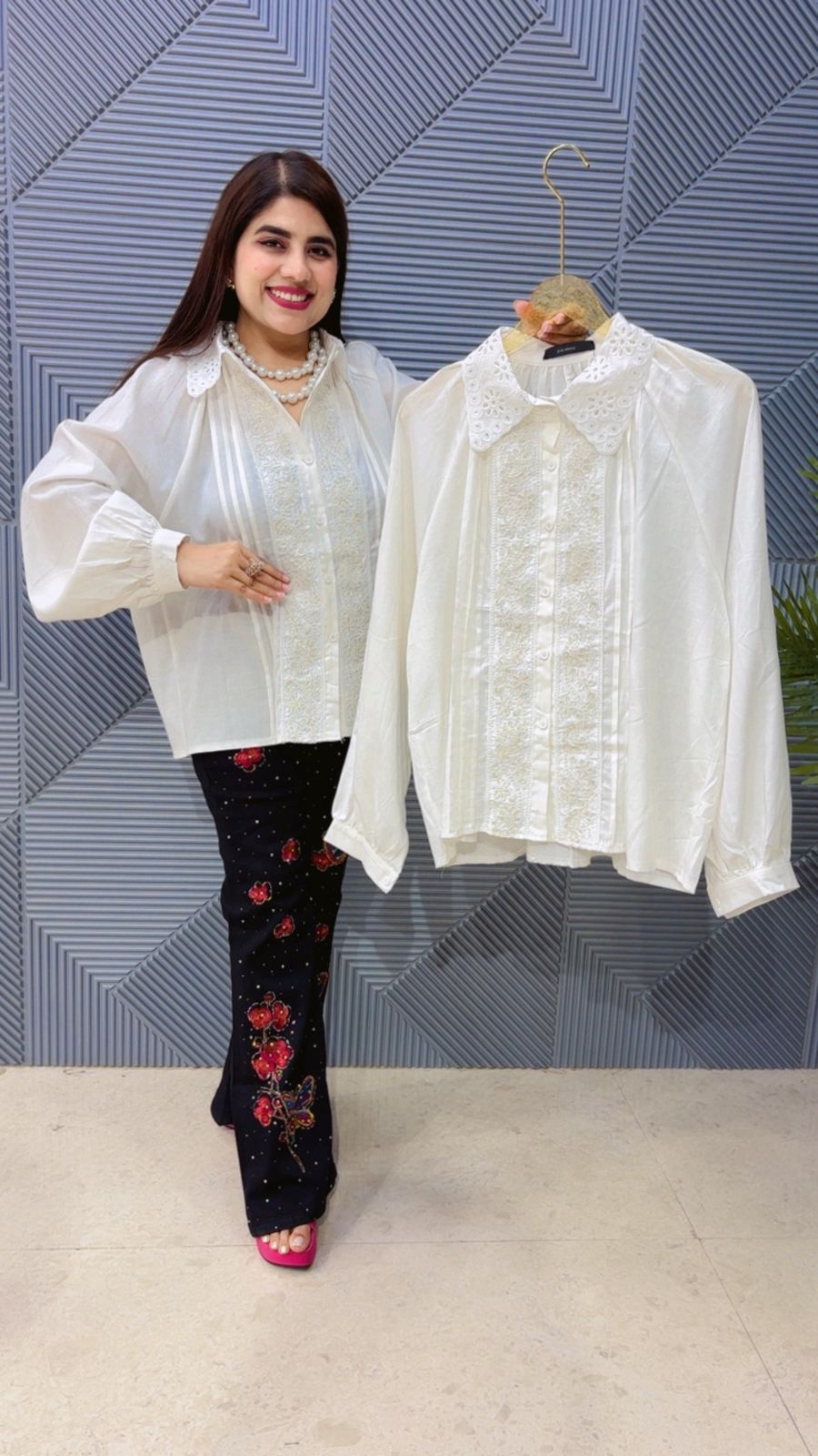 BEAUTIFUL DENIM COTTON SHIRT WITH BEATS WORK GGR4732 Girls Glitters