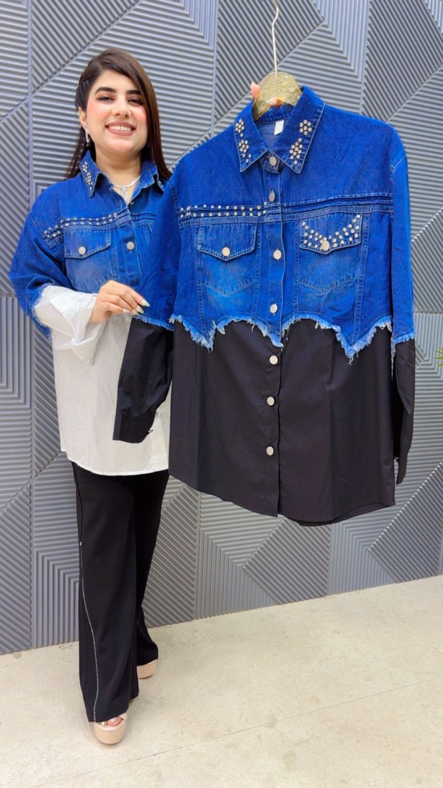 BEAUTIFUL DENIM SHIRT STUDDED WORK GGR4754 Girls Glitters
