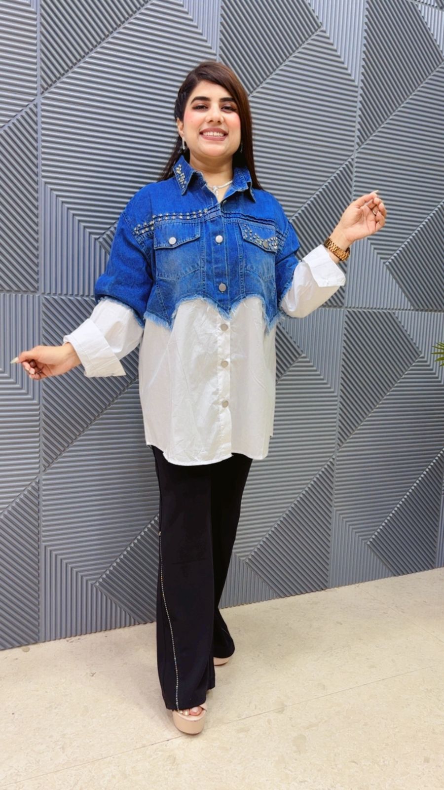 BEAUTIFUL DENIM SHIRT STUDDED WORK GGR4754 Girls Glitters