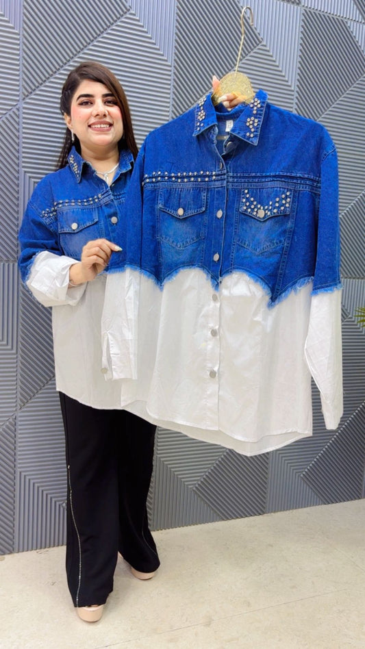 BEAUTIFUL DENIM SHIRT STUDDED WORK GGR4754 Girls Glitters