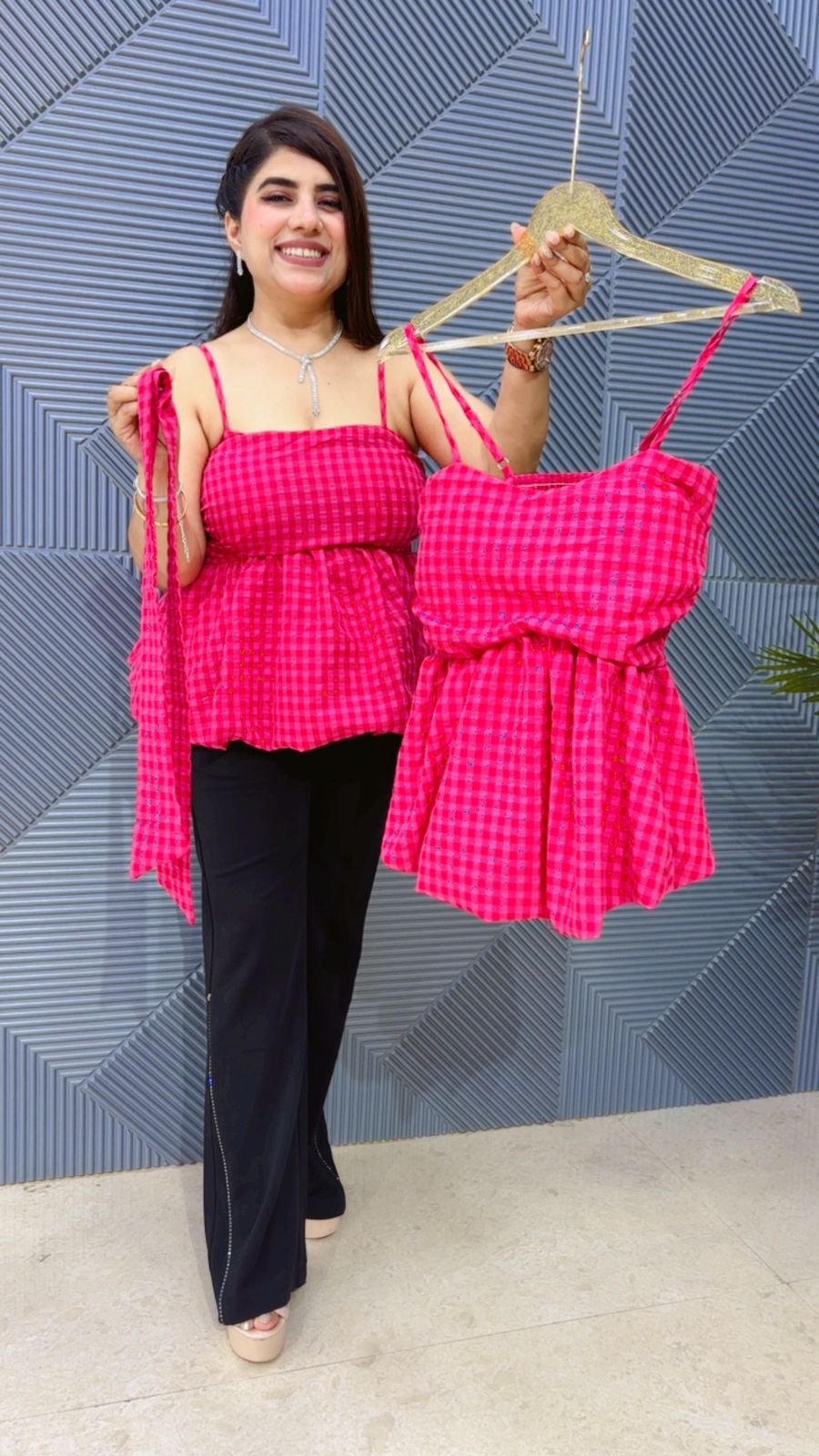 BEAUTIFUL CHECK TOP WITH BELT GGR4755 Girls Glitters